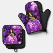 Schmetterling und Phlox Ofenhandschuh & Topflappen-Set (Vorderseite/Rückseite)