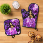 Schmetterling und Phlox Ofenhandschuh & Topflappen-Set (Oben Unten)