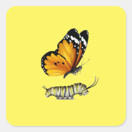 Schmetterling und Raupe Quadratischer Aufkleber