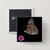 Schmetterling und rosa Blume Button (Vorne & Hinten)