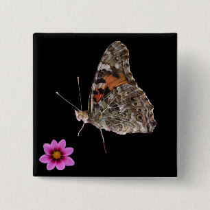 Schmetterling und rosa Blume Button