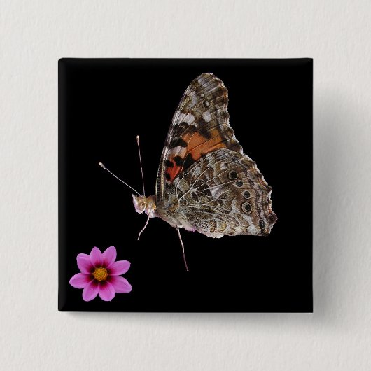 Schmetterling und rosa Blume Button (Vorderseite)