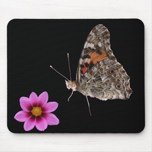 Schmetterling und rosa Blume Mousepad (Vorne)