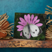Schmetterling und rosa Blume Plaque Fotoplatte (Seite)