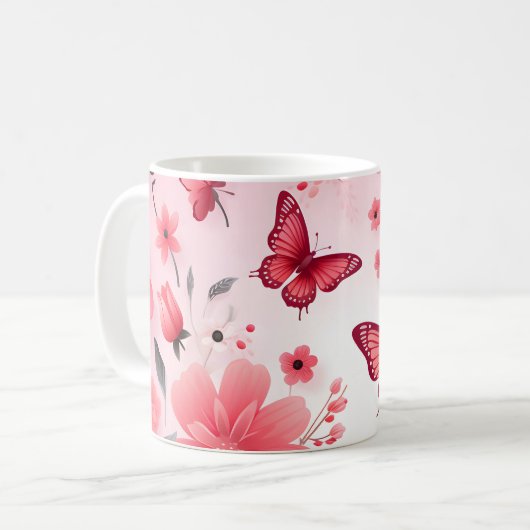 Schmetterling und rosa Blüte Kaffeetasse (Vorderseite Links)