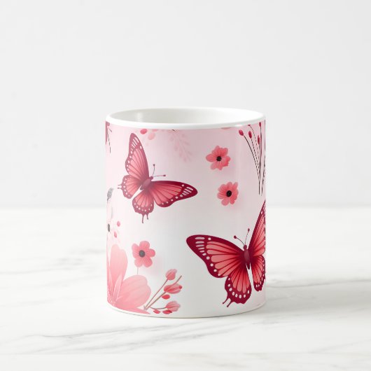 Schmetterling und rosa Blüte Kaffeetasse (Mittel)