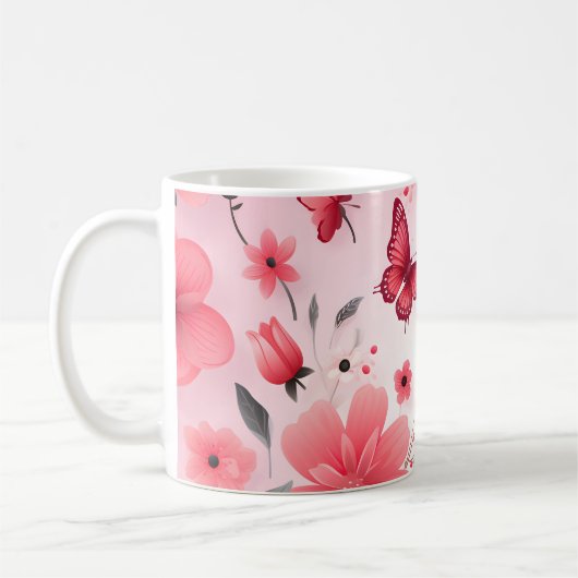 Schmetterling und rosa Blüte Kaffeetasse (Links)