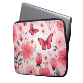 Schmetterling und rosa Blüte Laptopschutzhülle (Vorderseite Links)