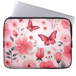 Schmetterling und rosa Blüte Laptopschutzhülle