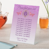 Schmetterling und rosa Glitzer Tischnummer Zeichen Sockelschild (In Situ)