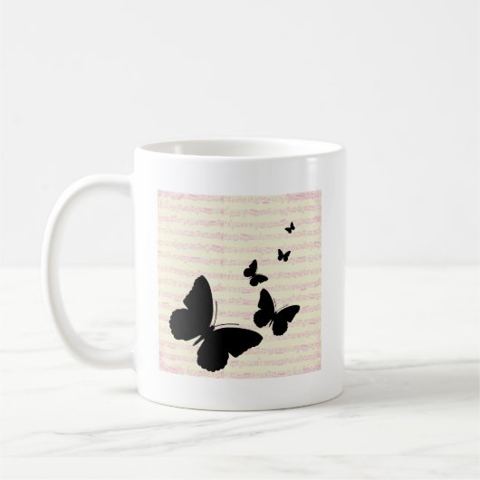 Schmetterling und rosa Notizen Kaffeetasse (Links)