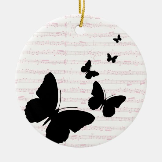 Schmetterling und rosa Notizen Keramikornament (Vorne)