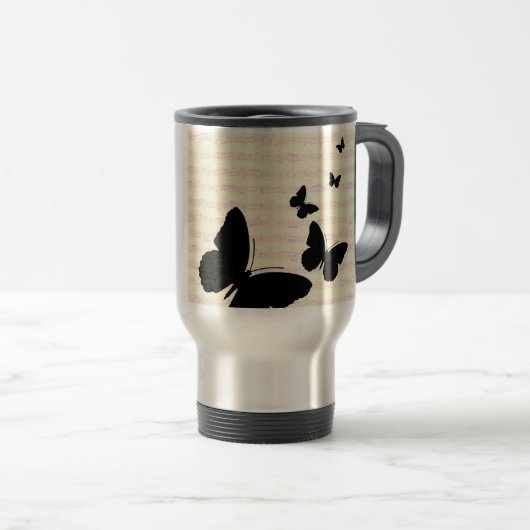 Schmetterling und rosa Notizen Reisebecher (VorderseiteRechts)
