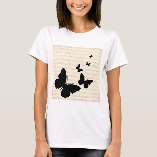 Schmetterling und rosa Notizen T-Shirt (Vorderseite)