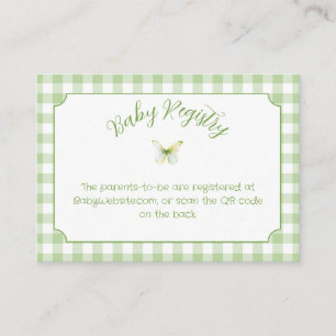 Schmetterling und Salbei Grün Gingham Baby-Registr Begleitkarte