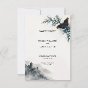Schmetterling und schottische Burg Hochzeit Save The Date