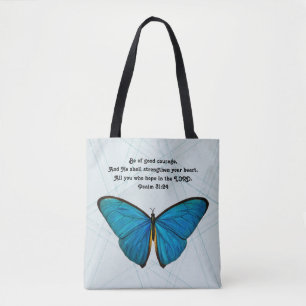 Schmetterling und Schrift in Blau-Tragetasche Tasche