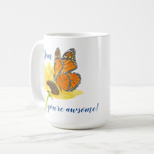 Schmetterling und Sonnenblume Kaffeetasse (Vorderseite Links)