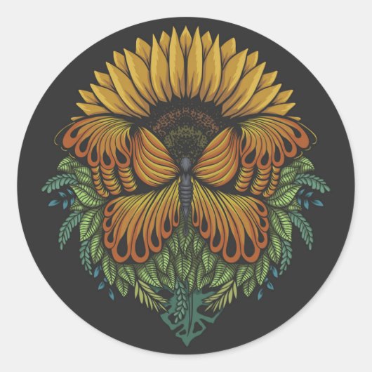 Schmetterling und Sonnenblume Runder Aufkleber (Vorderseite)