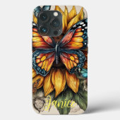 Schmetterling und Sonnenblumenmonogramm Case-Mate iPhone Hülle (Rückseite)