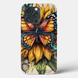 Schmetterling und Sonnenblumenmonogramm Case-Mate iPhone Hülle