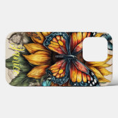 Schmetterling und Sonnenblumenmonogramm Case-Mate iPhone Hülle (Rückseite (Horizontal))