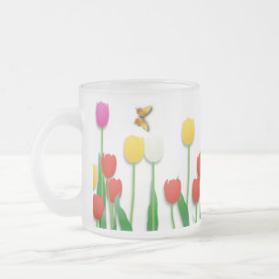 Schmetterling und Tulpen Mattglastasse