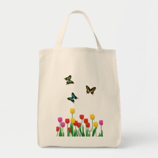 Schmetterling und Tulpen Tragetasche (Vorne)