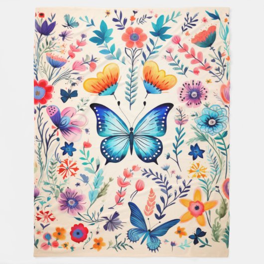Schmetterling und Wildblume Fleecedecke (Vorderseite)