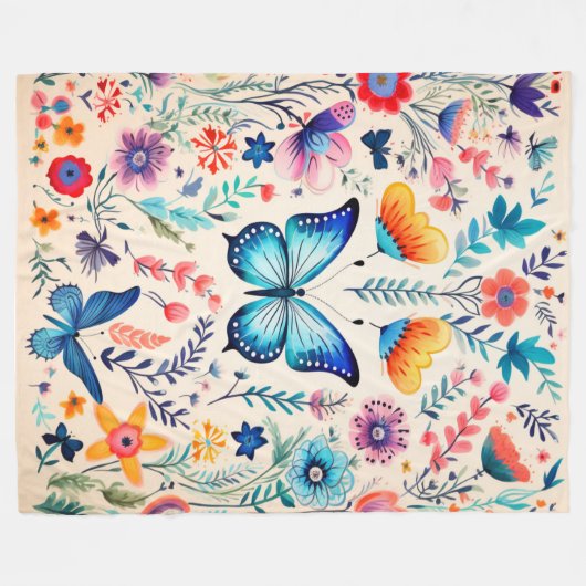 Schmetterling und Wildblume Fleecedecke (Vorderseite (Horizontal))
