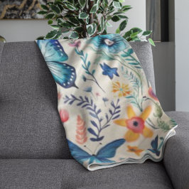 Schmetterling und Wildblume Fleecedecke