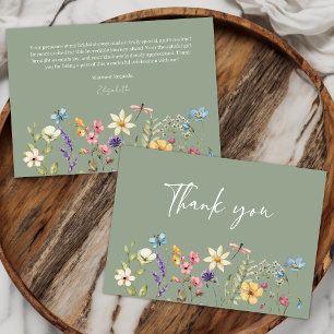 Schmetterling und Wildblume Sage Green Brautparty Dankeskarte