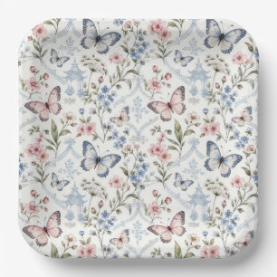 Schmetterling- und Wildblumen-Chinoiserie-Design Pappteller