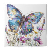 Schmetterling und Wildblumen Keramik Tile Fliese (Vorderseite)