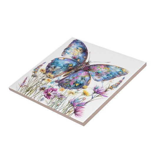 Schmetterling und Wildblumen Keramik Tile Fliese (Seite)
