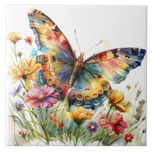 Schmetterling und Wildblumen Keramik Tile Fliese
