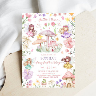 Schmetterling und Wirbel Fee Erster 1. Geburtstag Einladung
