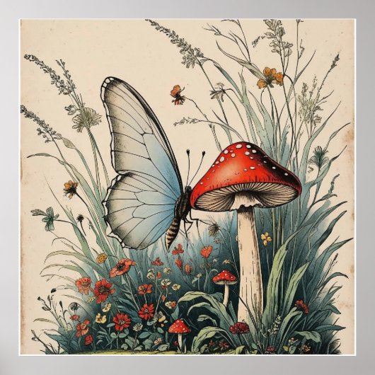 Schmetterling unter der Blüte Poster (Vorne)