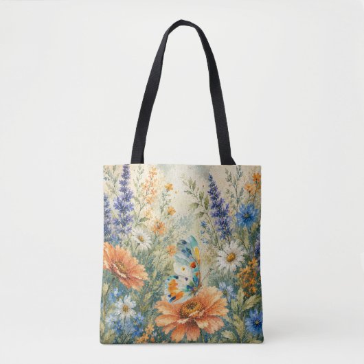Schmetterling unter Wildblumen Gartentasche Tasche (Vorderseite)