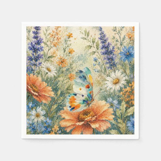 Schmetterling unter Wildblumen Serviette (Vorderseite)