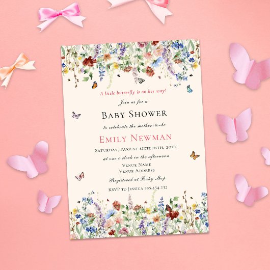 Schmetterling unterwegs | Floral Girl Babydusche Einladung