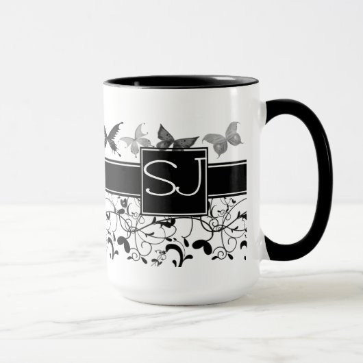 Schmetterling Viktorianisch Geblüht Schwarz-weiß Tasse (Rechts)