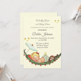 Schmetterling Vintage inspirierte Babyparty-Einlad Einladung