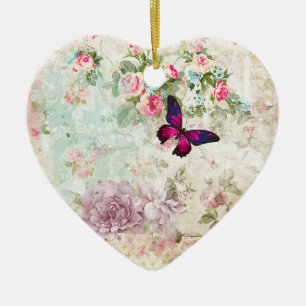 Schmetterling Vintage Shabby Collage Rosa Keramik Ornament