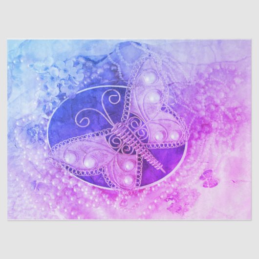 Schmetterling Vintager Romantischer Lila Rosa Deko Seidenpapier (Vorderseite)