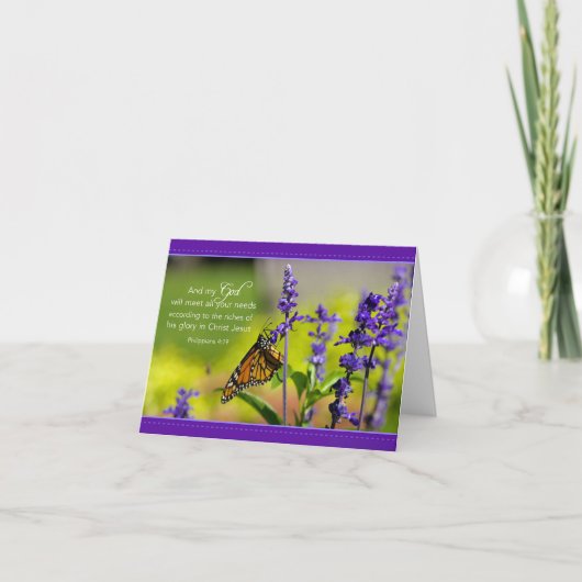Schmetterling, violette Blumen Karte (Vorderseite)