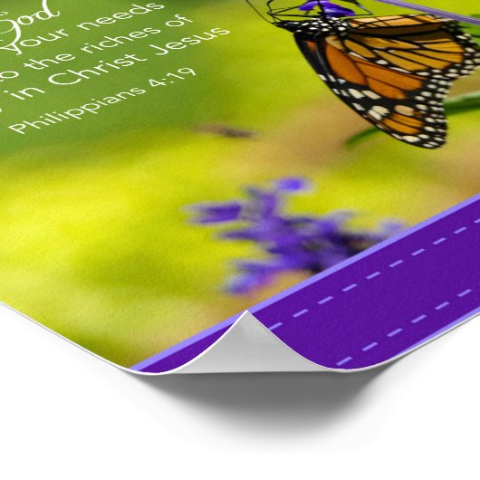 Schmetterling, violette Blumen Poster (Ecke)
