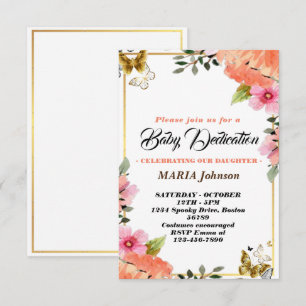 Schmetterling Wasserfarbe Floral Baby-Taufe  Einladung