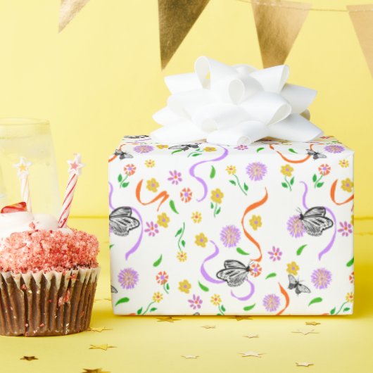 Schmetterling Weiß Lavendel Blumen Geschenkpapier (Geburtstagsparty)