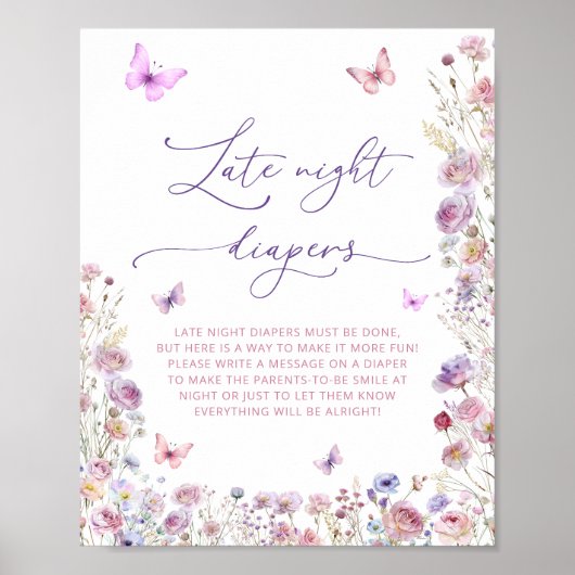 Schmetterling-Wiese-Babydusche Späte nächtliche Wi Poster (Vorne)